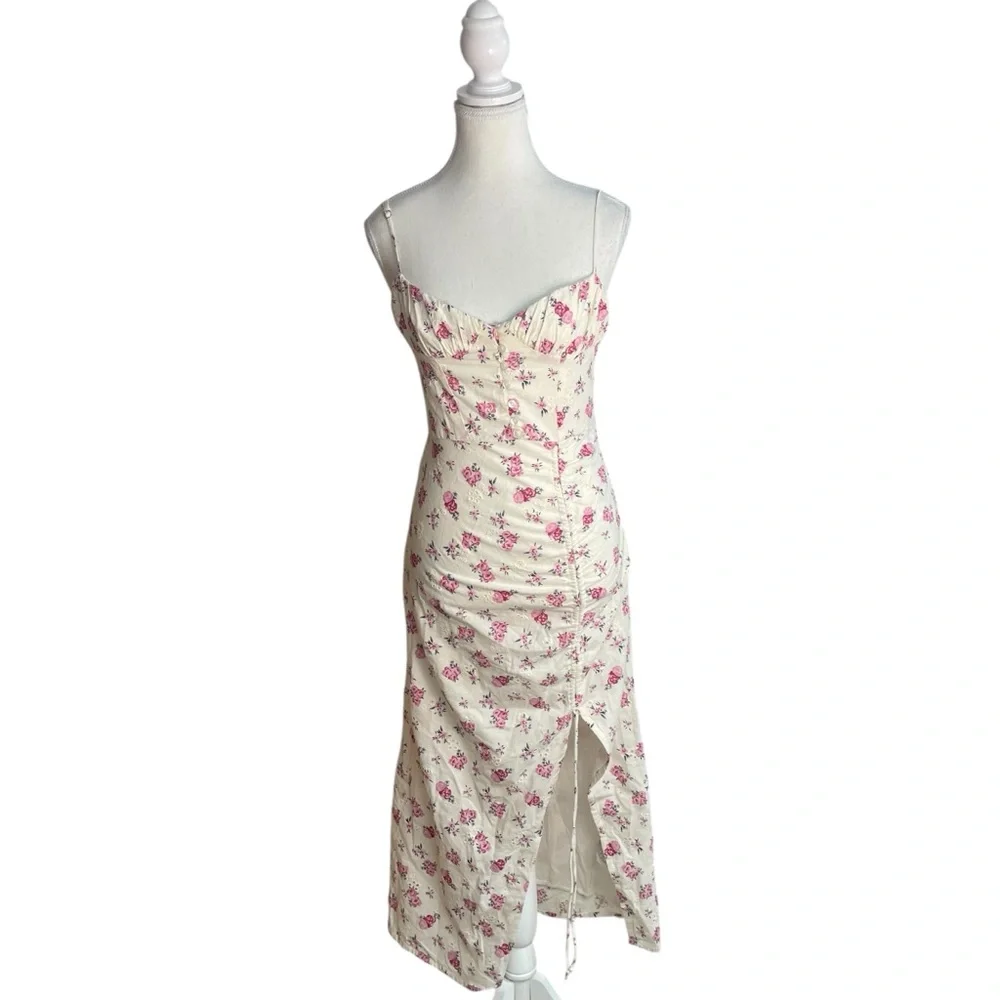 Zara | Dresses | Zara Linen Floral Maxi Dress White Pink | Poshmark